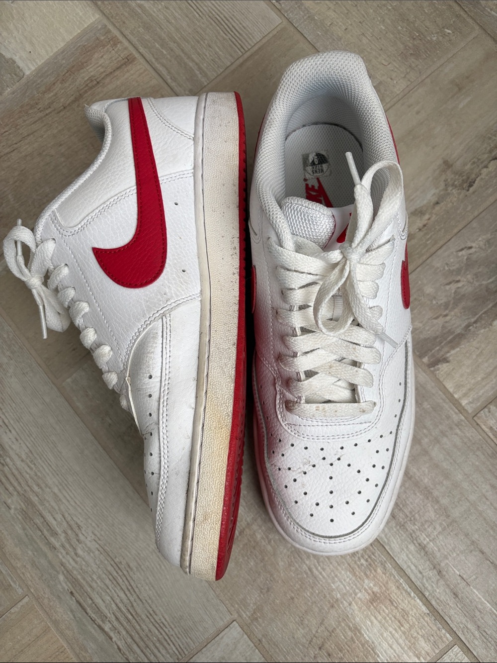 Nike White Low-Top Sneakers with Red Swoosh